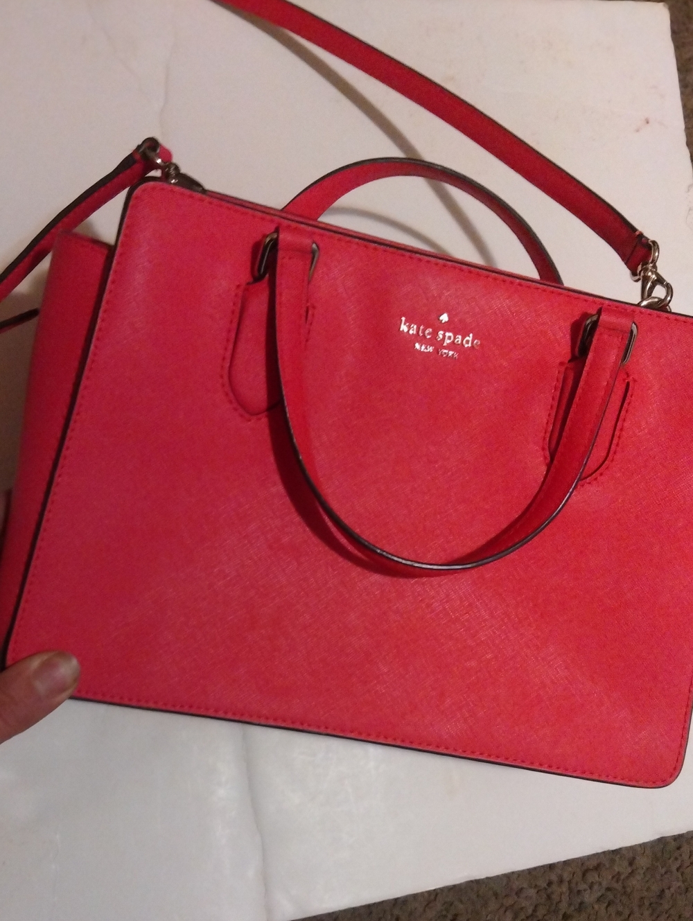 kate spade bright coral structured Saffiano satchel with strap